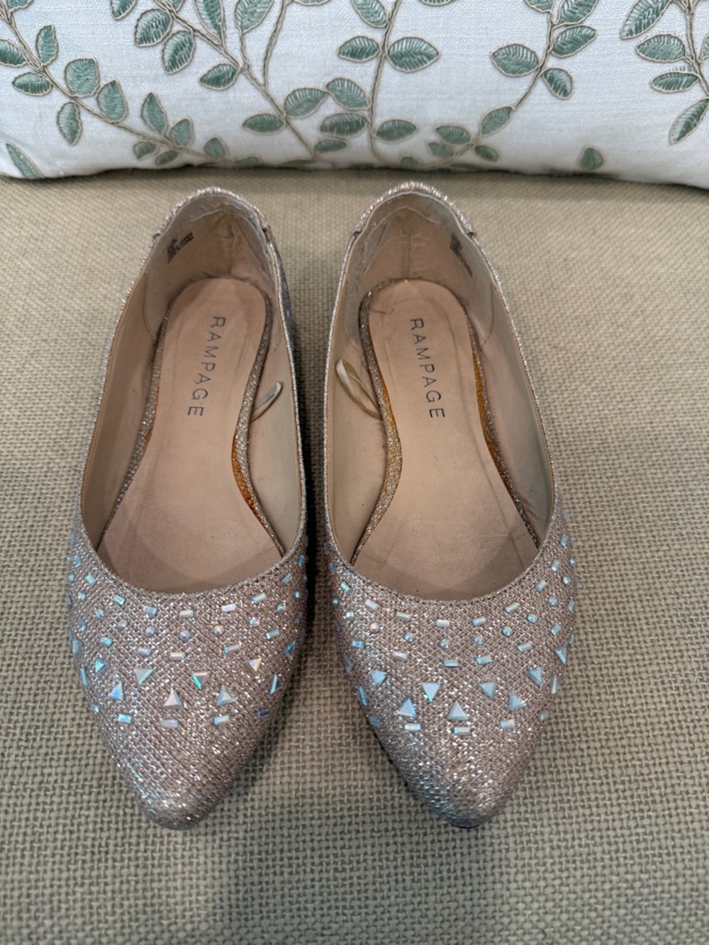Rampage Sparkling Pointed Flats in Rose Gold Glitter